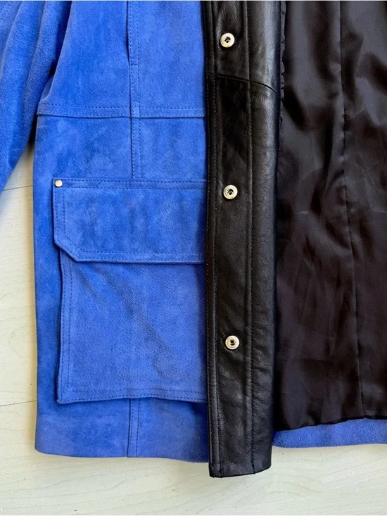 NWT Zara Electric Blue Suede Jacket with Black Leather Collar - Picture 13 of 16